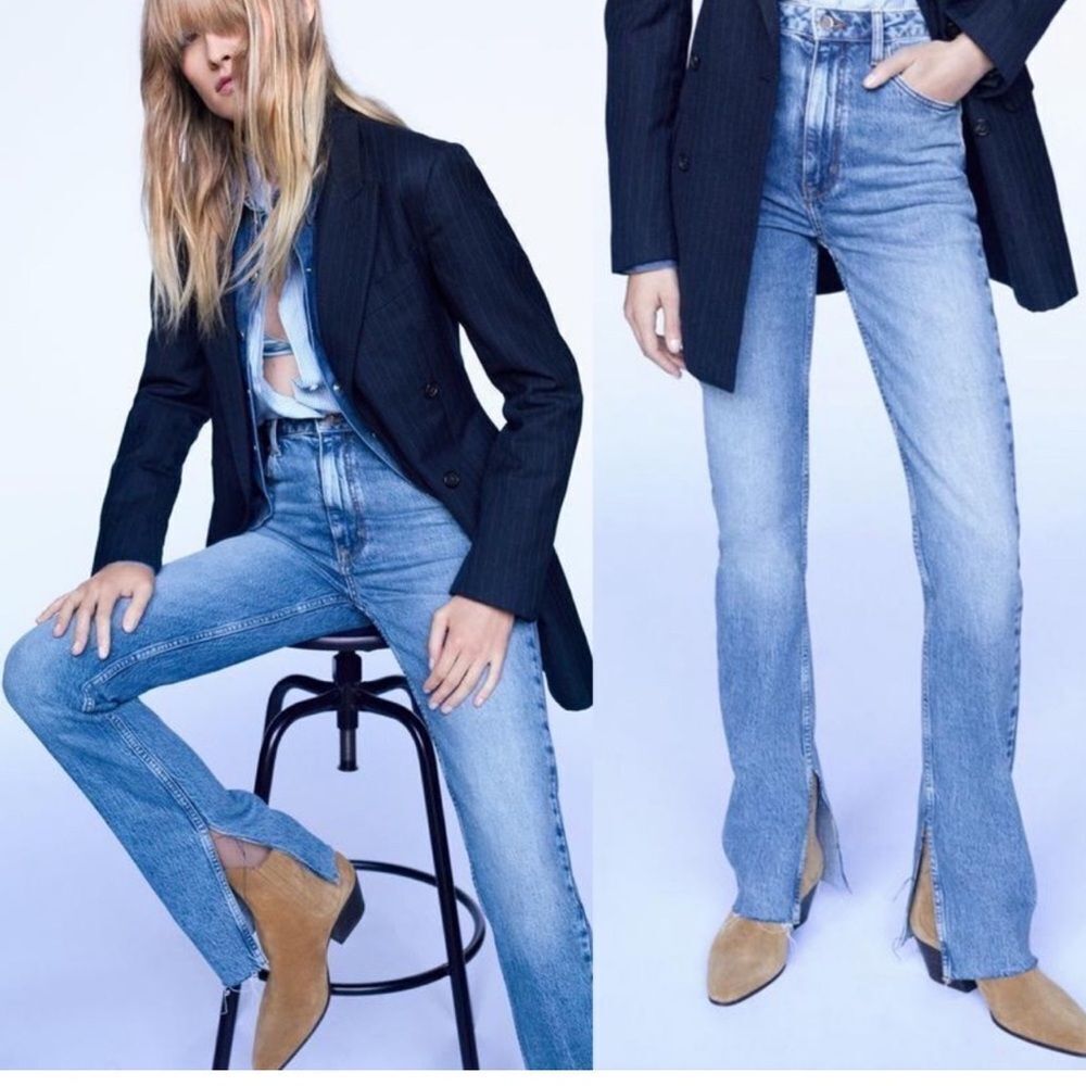 Zara Jeans Split Slim High Rise Full Length 2 NWT